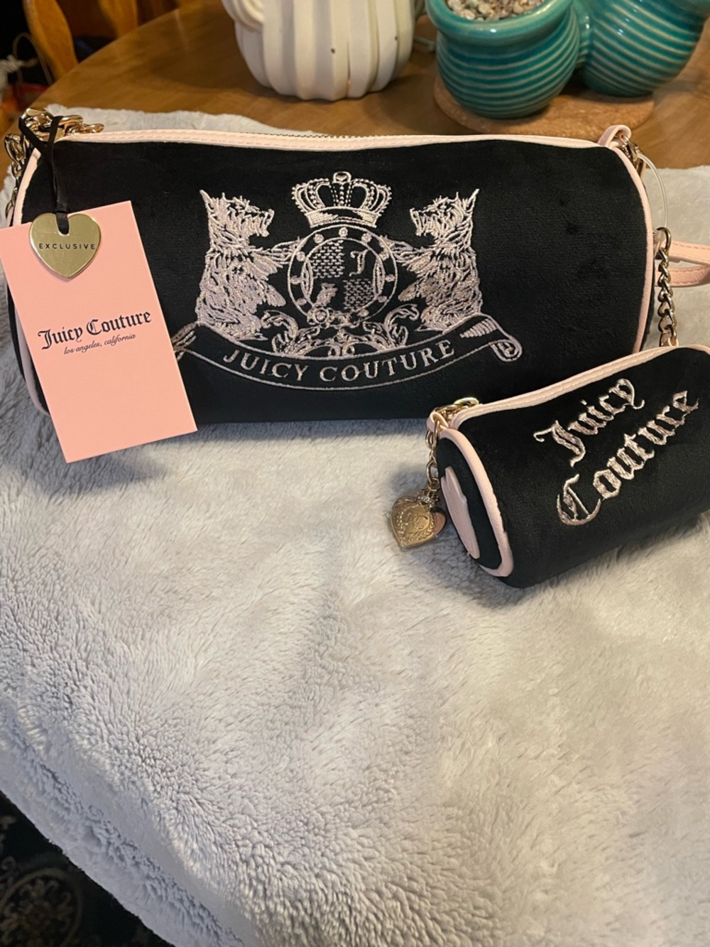 Juicy Couture Black and Pink Scottie Barrel bag